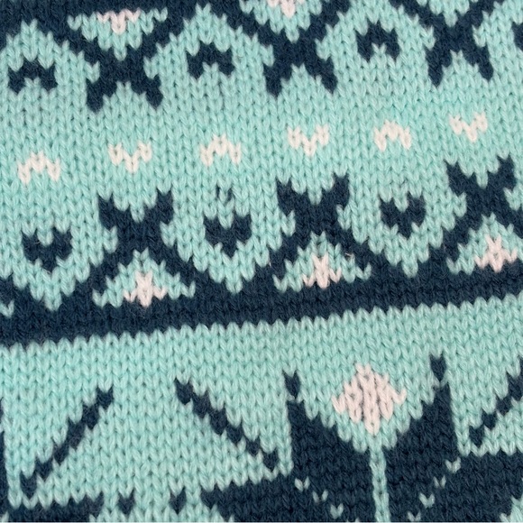 Norwegian Snowflake Knit Christmas Tabletop Tree Skirt Turquoise Teal Blue 18" - Picture 6 of 10